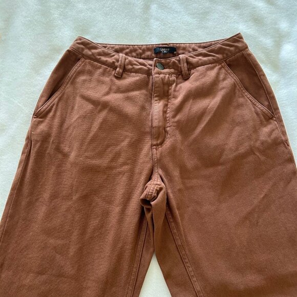 Quince Pants SZ4 Brown Organic Stretch Cotton Twill Wide-Leg Crop Relaxed - Picture 4 of 12
